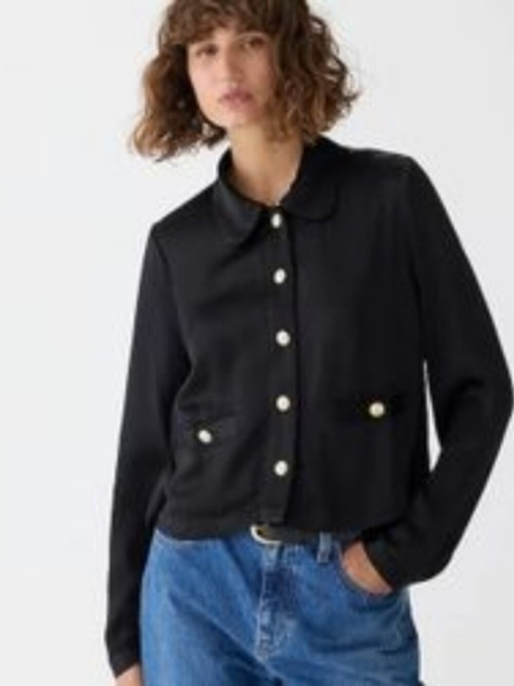 J CREW Black Lady Jacket In Luster Crepe Women's Jacket Gold Tone Button Down